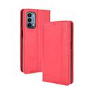 For OnePlus Nord N200 5G Magnetic Buckle Retro Crazy Horse Texture Horizontal Flip Leather Case with Holder & Card Slots & Photo Frame(Red) - 1