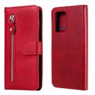 For OPPO Reno6 5G Fashion Calf Texture Zipper Horizontal Flip Leather Case with Holder & Card Slots & Wallet(Red) - 1