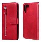 For Samsung Galaxy A22 4G Fashion Calf Texture Zipper Horizontal Flip Leather Case with Holder & Card Slots & Wallet(Red) - 1