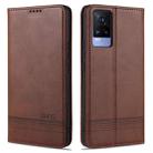 For vivo V21e AZNS Magnetic Calf Texture Horizontal Flip Leather Case with Card Slots & Holder & Wallet(Dark Brown) - 1