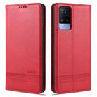 For vivo Y73 (2021) AZNS Magnetic Calf Texture Horizontal Flip Leather Case with Card Slots & Holder & Wallet(Red) - 1
