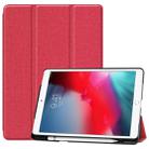 For iPad 10.2 2021 / 2020 / 2019 / Air 3 / Pro 10.5 / iPad 10.2 2020 Denim Texture Horizontal Flip Leather Case with Three-folding Holder & Sleep / Wake-up Function(Rose Red) - 1