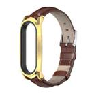 For Xiaomi Mi Band 6 / 5 / 4 / 3 Mijobs GT First Layer Cowhide Watch Band(Bamboo Joint Coffee+Gold) - 1