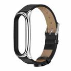 For Xiaomi Mi Band 6 / 5 / 4 / 3 Mijobs Metal Case Crazy Horse Texture PU Microfiber Plus Watch Band(Black Silver) - 1