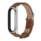 For Xiaomi Mi Band 6 / 5 / 4 / 3 Mijobs Metal Case Crazy Horse Texture PU Microfiber Plus Watch Band(Brown Silver) - 1