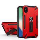 For iPhone X / XS War-god Armor TPU + PC Shockproof Magnetic Protective Case with Folding Holder(Red) - 1