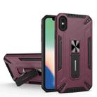 For iPhone X / XS War-god Armor TPU + PC Shockproof Magnetic Protective Case with Folding Holder(Wine Red) - 1