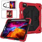 For iPad Pro 11 2022 / 2021 / 2020 / 2018 / Air 2020 10.9 Contrast Color Robot Shockproof Silicone PC Tablet Case with Holder & Shoulder Strap(Red Black) - 1