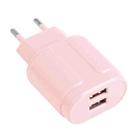 13-22 2.1A Dual USB Macarons Travel Charger, EU Plug(Pink) - 1
