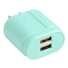 13-22 2.1A Dual USB Macarons Travel Charger, US Plug(Green) - 1