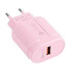 13-3 QC3.0 Single USB Interface Macarons Travel Charger, EU Plug(Pink) - 1