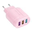 13-222 QC3.0 USB + 2.1A Dual USB Ports Macarons Travel Charger, EU Plug(Pink) - 1