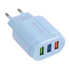 13-222 QC3.0 USB + 2.1A Dual USB Ports Macarons Travel Charger, EU Plug(Blue) - 1