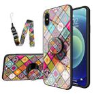 Painted Ethnic Pattern Tempered Glass TPU Shockproof Case with Folding Magnetic Holder & Neck Strap For iPhone XS / X(Colorful) - 1