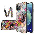 Painted Ethnic Pattern Tempered Glass TPU Shockproof Case with Folding Magnetic Holder & Neck Strap For iPhone 12 Pro Max(Colorful) - 1