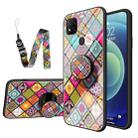 For Xiaomi Redmi 9C Painted Ethnic Pattern Tempered Glass TPU Shockproof Case with Folding Magnetic Holder & Neck Strap(Colorful) - 1