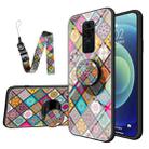 For Xiaomi Redmi 10X 4G Painted Ethnic Pattern Tempered Glass TPU Shockproof Case with Folding Magnetic Holder & Neck Strap(Checkered) - 1