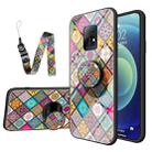 For Xiaomi Redmi 10X 5G Painted Ethnic Pattern Tempered Glass TPU Shockproof Case with Folding Magnetic Holder & Neck Strap(Checkered) - 1