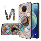 For Xiaomi Redmi K30 Pro Painted Ethnic Pattern Tempered Glass TPU Shockproof Case with Folding Magnetic Holder & Neck Strap(Checkered) - 1