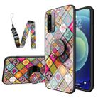 For Xiaomi Redmi Note 9 4G / Note 9T Painted Ethnic Pattern Tempered Glass TPU Shockproof Case with Folding Magnetic Holder & Neck Strap(Colorful) - 1