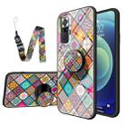 For Xiaomi Redmi Note 10 Pro Painted Ethnic Pattern Tempered Glass TPU Shockproof Case with Folding Magnetic Holder & Neck Strap(Checkered) - 1