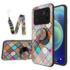 For Xiaomi Mi 11 Ultra Painted Ethnic Pattern Tempered Glass TPU Shockproof Case with Folding Magnetic Holder & Neck Strap(Checkered) - 1