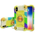For iPhone X / XS Shockproof Silicone + PC Protective Case with Dual-Ring Holder(Colorful Yellow Green) - 1