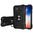 For iPhone 11 Shockproof Silicone + PC Protective Case with Dual-Ring Holder (Black) - 1