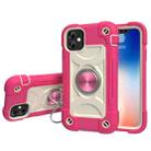 For iPhone 11 Shockproof Silicone + PC Protective Case with Dual-Ring Holder (Rose Red) - 1