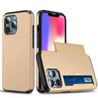 For iPhone 13 Shockproof Armor Protective Case with Slide Card Slot(Gold) - 1