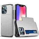 For iPhone 13 Pro Shockproof Armor Protective Case with Slide Card Slot (Silver) - 1