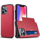 For iPhone 13 Pro Shockproof Armor Protective Case with Slide Card Slot (Red) - 1