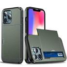 For iPhone 13 Pro Max Shockproof Armor Protective Case with Slide Card Slot (Army Green) - 1