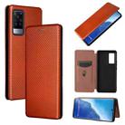 For vivo X60 Pro / X60 5G Carbon Fiber Texture Horizontal Flip TPU + PC + PU Leather Case with Card Slot(Brown) - 1