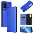 For vivo X60 Pro / X60 5G Carbon Fiber Texture Horizontal Flip TPU + PC + PU Leather Case with Card Slot(Blue) - 1