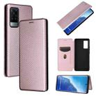 For vivo X60 Pro / X60 5G Carbon Fiber Texture Horizontal Flip TPU + PC + PU Leather Case with Card Slot(Pink) - 1