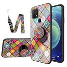 For OPPO A15 Painted Ethnic Pattern Tempered Glass TPU Shockproof Case with Folding Magnetic Holder & Neck Strap(Colorful) - 1