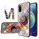 For Samsung Galaxy A41 Painted Ethnic Pattern Tempered Glass TPU Shockproof Case with Folding Magnetic Holder & Neck Strap(Colorful) - 1
