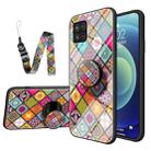 For Samsung Galaxy M42 5G Painted Ethnic Pattern Tempered Glass TPU Shockproof Case with Folding Magnetic Holder & Neck Strap(Colorful) - 1