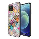 For Samsung Galaxy M42 5G Painted Ethnic Pattern Tempered Glass TPU Shockproof Case with Folding Magnetic Holder & Neck Strap(Checkered) - 2