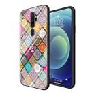 For OPPO A9 2020 / A5 2020 Painted Ethnic Pattern Tempered Glass TPU Shockproof Case with Folding Magnetic Holder & Neck Strap(Checkered) - 2
