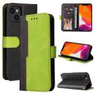 For iPhone 13 Business Stitching-Color Horizontal Flip PU Leather Case with Holder & Card Slots & Photo Frame (Green) - 1