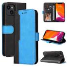 For iPhone 13 Business Stitching-Color Horizontal Flip PU Leather Case with Holder & Card Slots & Photo Frame (Blue) - 1