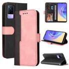 For vivo V21e / Y73 2021 Business Stitching-Color Horizontal Flip PU Leather Case with Holder & Card Slots & Photo Frame(Pink) - 1