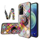 For Samsung Galaxy Note20 Ultra Painted Ethnic Pattern Tempered Glass TPU Shockproof Case with Folding Magnetic Holder & Neck Strap(Colorful) - 1