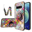 For Samsung Galaxy S10 Painted Ethnic Pattern Tempered Glass TPU Shockproof Case with Folding Magnetic Holder & Neck Strap(Colorful) - 1