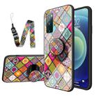 For Samsung Galaxy S20 FE Painted Ethnic Pattern Tempered Glass TPU Shockproof Case with Folding Magnetic Holder & Neck Strap(Colorful) - 1