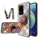 For Samsung Galaxy S20 Ultra Painted Ethnic Pattern Tempered Glass TPU Shockproof Case with Folding Magnetic Holder & Neck Strap(Colorful) - 1