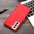 For Samsung Galaxy S21+ Ultra-thin Voltage Side Buckle PU + TPU Horizontal Flip Leather Case with Holder & Card Slot(Red) - 3