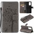 For OnePlus 9 Pro Tree & Cat Pattern Pressed Printing Horizontal Flip PU Leather Case with Holder & Card Slots & Wallet & Lanyard(Grey) - 1